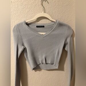 Brandy Melville Light blue Ribbed V-Neck Cropped Sweater
